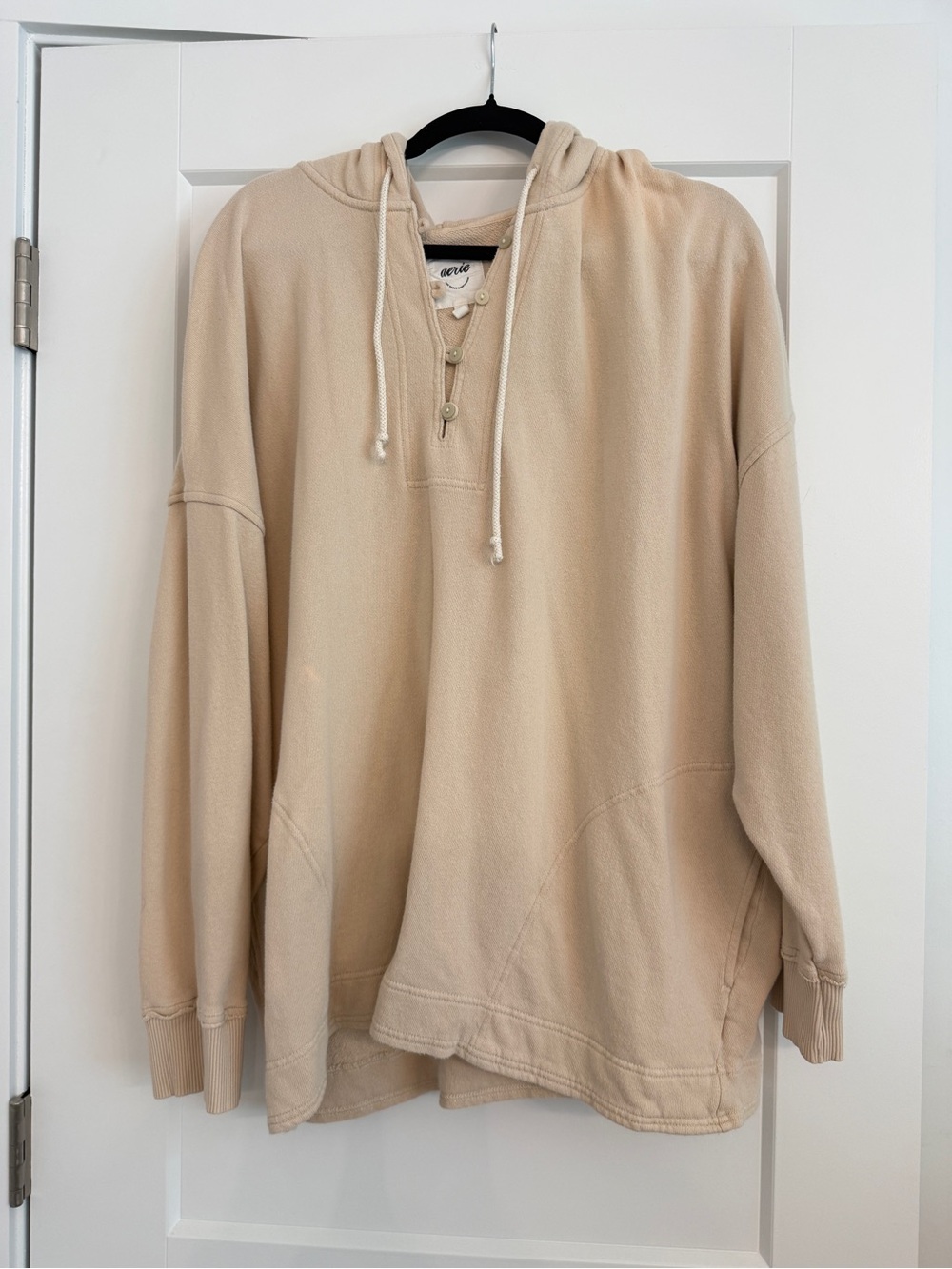Aerie Beige Oversized Henley Hoodie Pullover Size XL